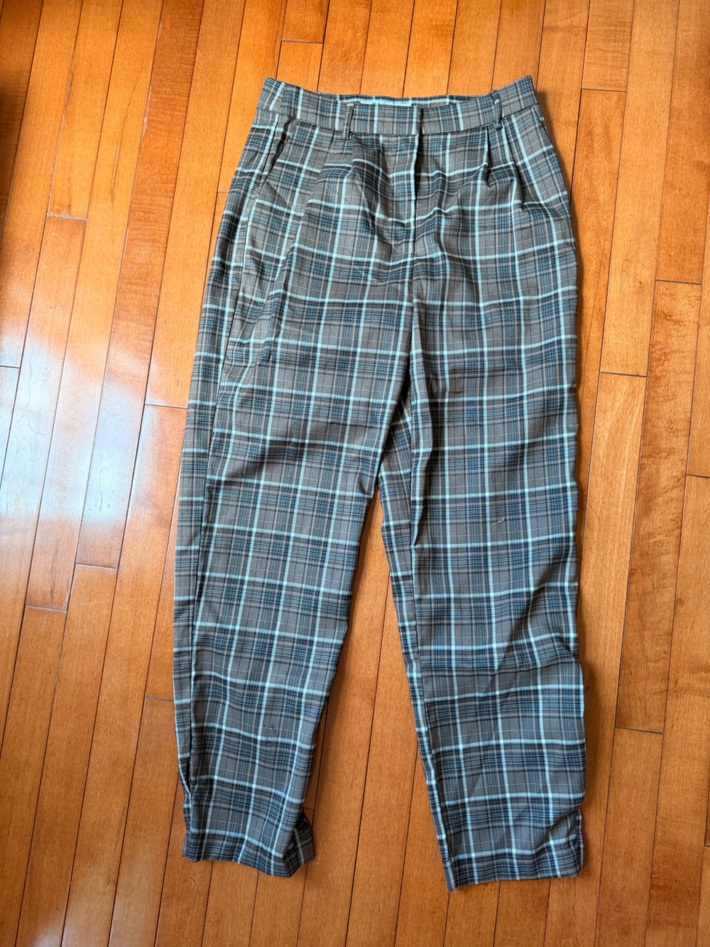 Women’s Plaid Dress Pants in Gray and Blue